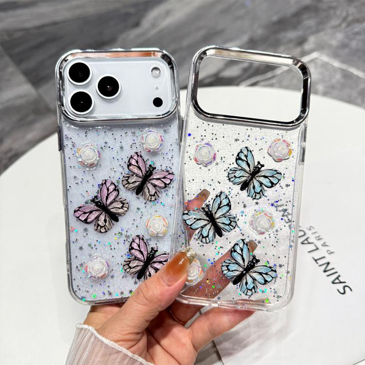 Glitter 3D Butterfly TPU Phone Case, For iPhone 17 Pro Max, For iPhone 17 Pro, For iPhone 17, For iPhone Air