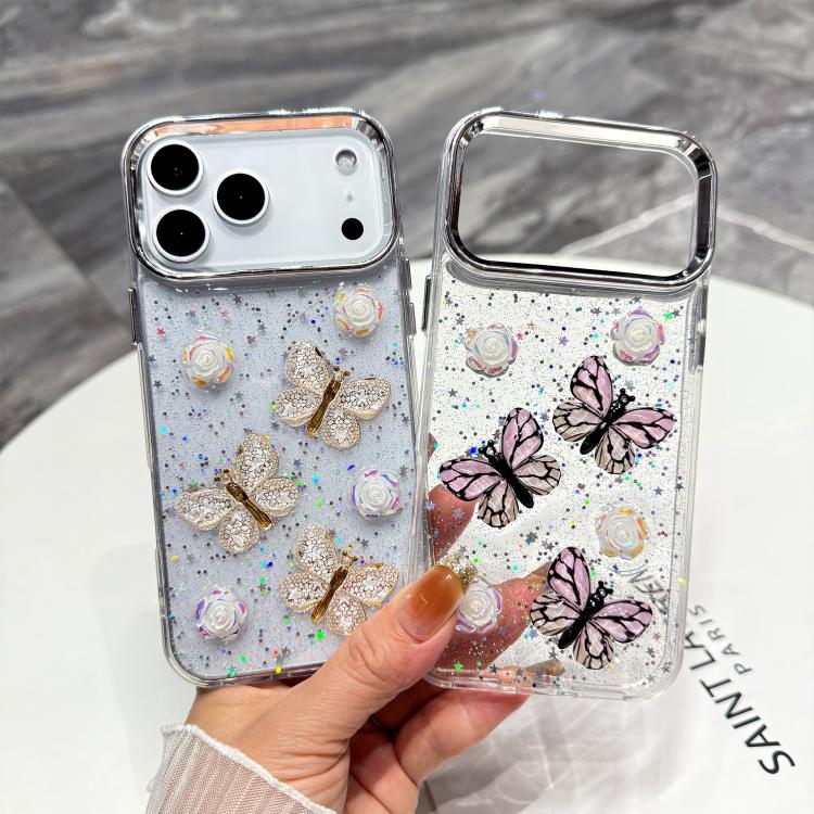 Glitter 3D Butterfly TPU Phone Case, For iPhone 17 Pro Max, For iPhone 17 Pro, For iPhone 17, For iPhone Air