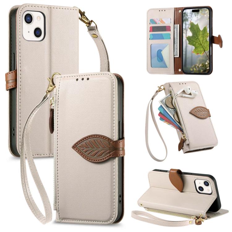 Leaf Buckle Zipper Wallet Leather Phone Case with Strap, For iPhone 13 Pro, For iPhone 13, For IPhone 12 / 12 Pro, For iPhone 12 Pro Max