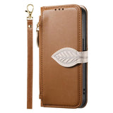 Leaf Buckle Zipper Wallet Leather Phone Case with Strap, For iPhone 13 Pro, For iPhone 13, For IPhone 12 / 12 Pro, For iPhone 12 Pro Max