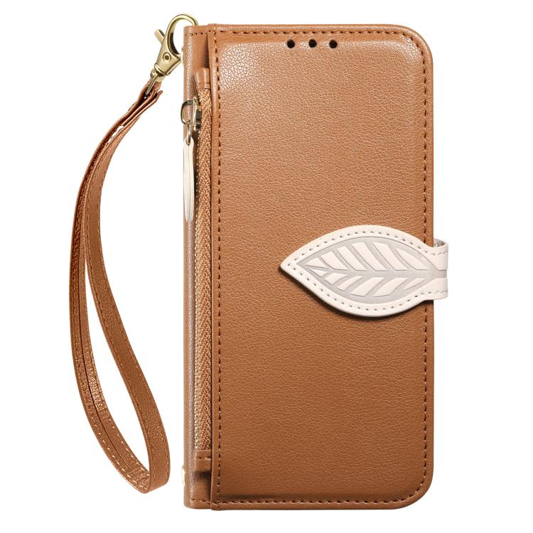 Leaf Buckle Zipper Wallet Leather Phone Case with Strap, For iPhone 13 Pro, For iPhone 13, For IPhone 12 / 12 Pro, For iPhone 12 Pro Max