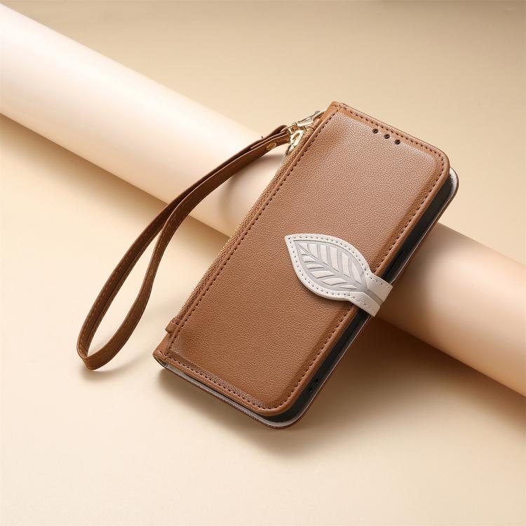 Leaf Buckle Zipper Wallet Leather Phone Case with Strap, For iPhone 13 Pro, For iPhone 13, For IPhone 12 / 12 Pro, For iPhone 12 Pro Max