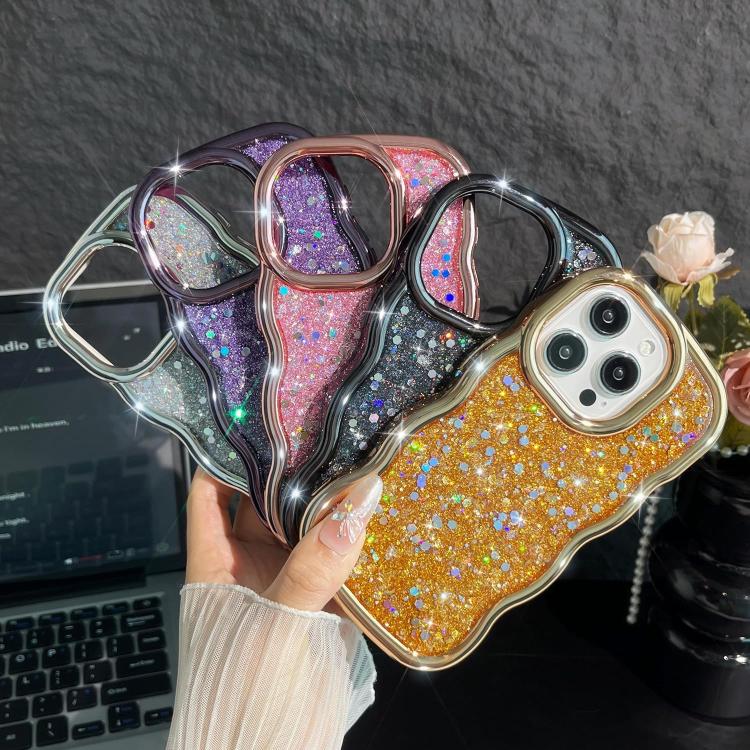 Wave Glitter Sequined Electroplated Phone Case, For iPhone 13