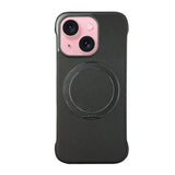 Frameless Leather-Skin PC MagSafe Holder Phone Case, For iPhone 16 Plus, For iPhone 16, For iPhone 15 Pro Max, For iPhone 15 Pro, For iPhone 15 Plus, For iPhone 15