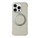 Frameless Leather-Skin PC MagSafe Holder Phone Case, For iPhone 16 Plus, For iPhone 16, For iPhone 15 Pro Max, For iPhone 15 Pro, For iPhone 15 Plus, For iPhone 15