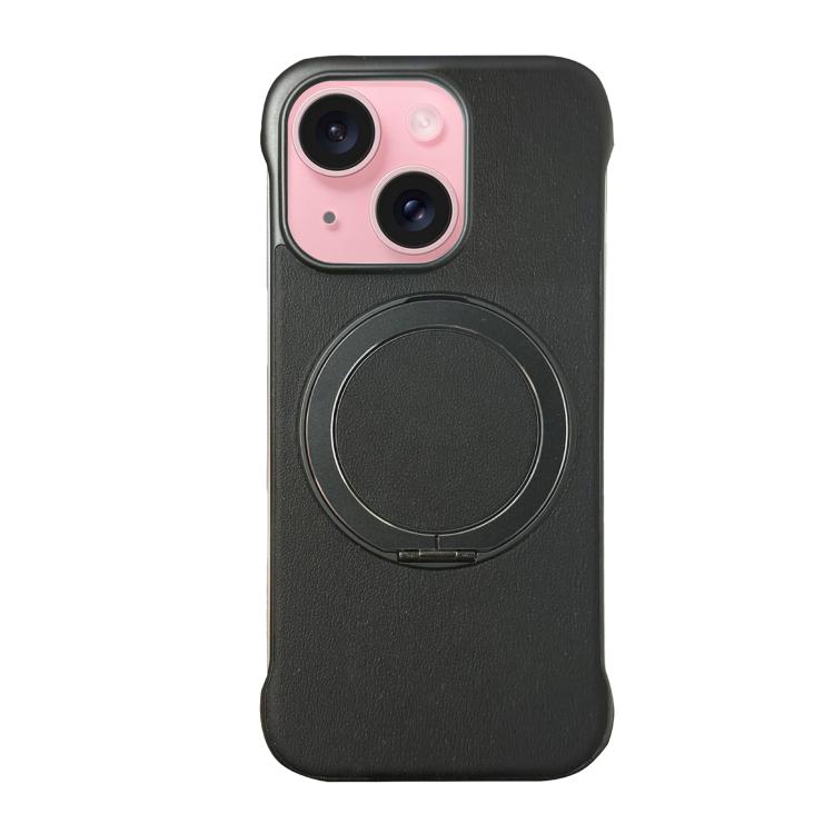 Frameless Leather-Skin PC MagSafe Holder Phone Case, For iPhone 16 Plus, For iPhone 16, For iPhone 15 Pro Max, For iPhone 15 Pro, For iPhone 15 Plus, For iPhone 15