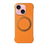 Frameless Leather-Skin PC MagSafe Holder Phone Case, For iPhone 16 Plus, For iPhone 16, For iPhone 15 Pro Max, For iPhone 15 Pro, For iPhone 15 Plus, For iPhone 15