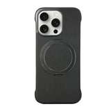 Frameless Leather-Skin PC MagSafe Holder Phone Case, For iPhone 16 Plus, For iPhone 16, For iPhone 15 Pro Max, For iPhone 15 Pro, For iPhone 15 Plus, For iPhone 15