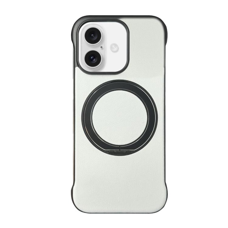 Frameless Leather-Skin PC MagSafe Holder Phone Case, For iPhone 16 Plus, For iPhone 16, For iPhone 15 Pro Max, For iPhone 15 Pro, For iPhone 15 Plus, For iPhone 15