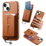 Detachable Magnetic Card Bag Phone Case with Finger Ring Grip & Anti-loss Rope, For iPhone 14, For iPhone 14 Pro, For iPhone 14 Pro Max
