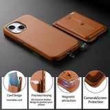 Detachable Magnetic Card Bag Phone Case with Finger Ring Grip & Anti-loss Rope, For iPhone 14, For iPhone 14 Pro, For iPhone 14 Pro Max
