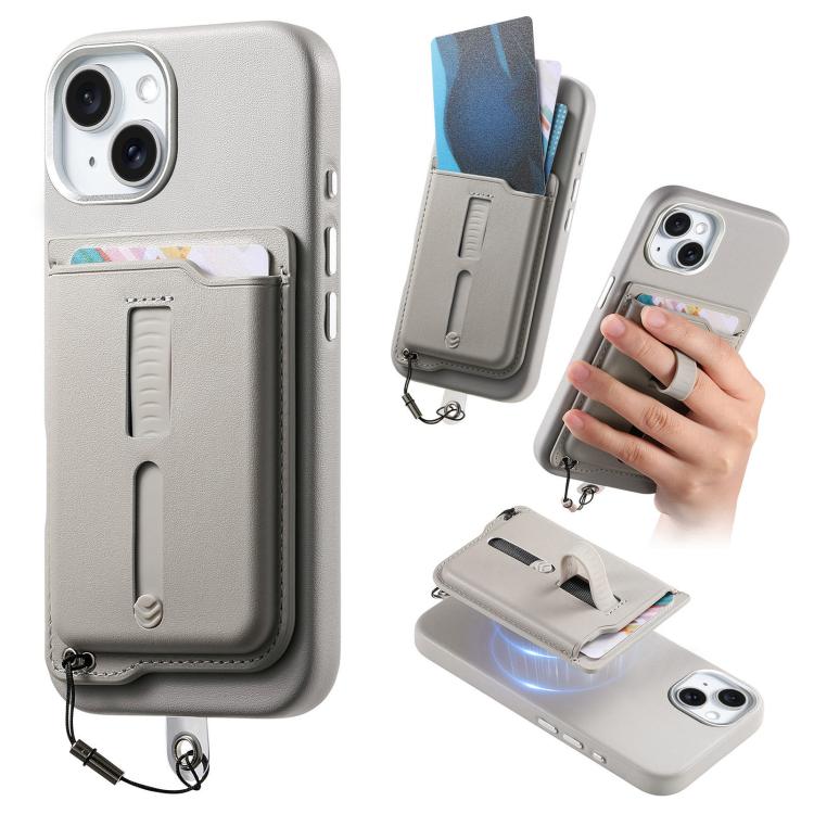 Detachable Magnetic Card Bag Phone Case with Finger Ring Grip & Anti-loss Rope, For iPhone 16, For iPhone 15 Pro Max, For iPhone 15 Pro, For iPhone 15 Plus, For iPhone 15, For iPhone 14 Plus