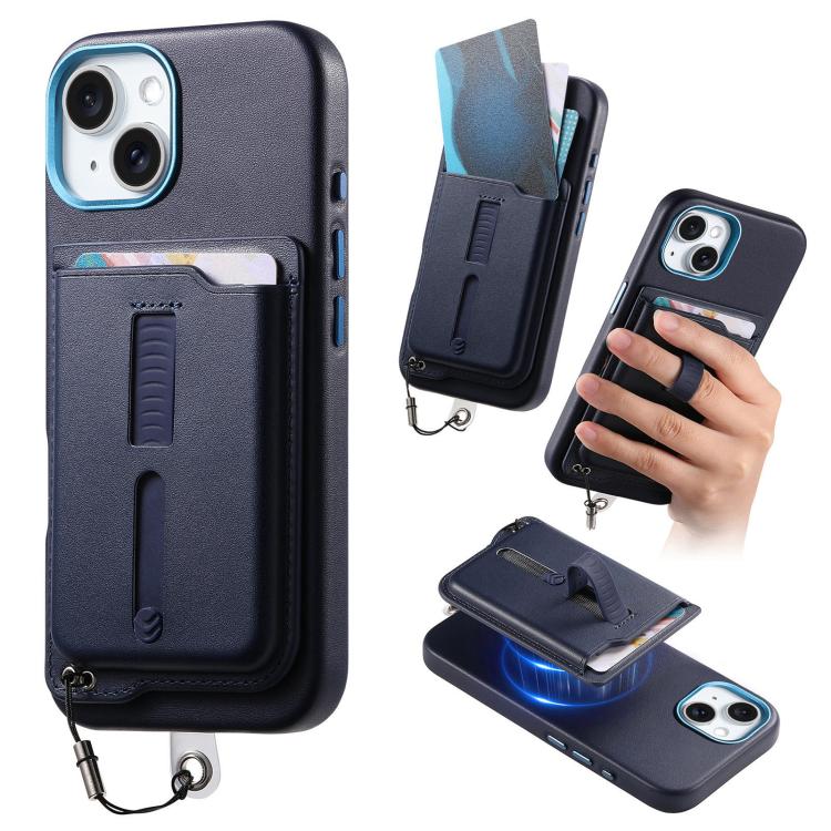 Detachable Magnetic Card Bag Phone Case with Finger Ring Grip & Anti-loss Rope, For iPhone 16, For iPhone 15 Pro Max, For iPhone 15 Pro, For iPhone 15 Plus, For iPhone 15, For iPhone 14 Plus