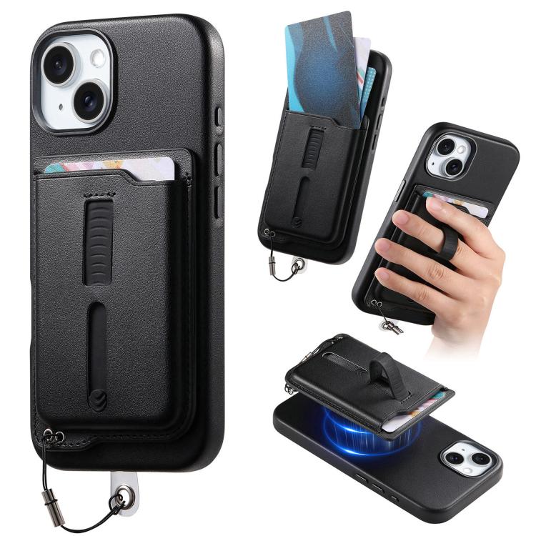 Detachable Magnetic Card Bag Phone Case with Finger Ring Grip & Anti-loss Rope, For iPhone 16, For iPhone 15 Pro Max, For iPhone 15 Pro, For iPhone 15 Plus, For iPhone 15, For iPhone 14 Plus