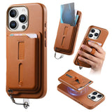 Detachable Magnetic Card Bag Phone Case with Finger Ring Grip & Anti-loss Rope, For iPhone 14, For iPhone 14 Pro, For iPhone 14 Pro Max