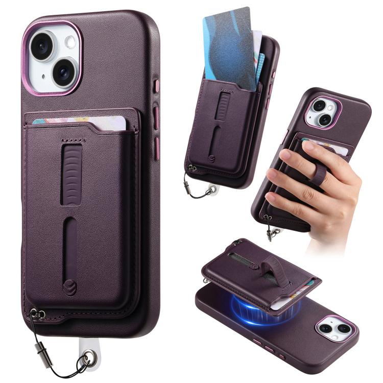 Detachable Magnetic Card Bag Phone Case with Finger Ring Grip & Anti-loss Rope, For iPhone 16, For iPhone 15 Pro Max, For iPhone 15 Pro, For iPhone 15 Plus, For iPhone 15, For iPhone 14 Plus