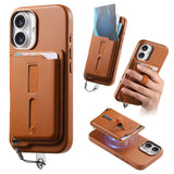 Detachable Magnetic Card Bag Phone Case with Finger Ring Grip & Anti-loss Rope, For iPhone 16, For iPhone 15 Pro Max, For iPhone 15 Pro, For iPhone 15 Plus, For iPhone 15, For iPhone 14 Plus