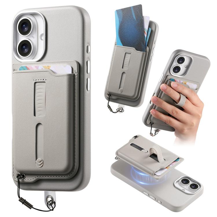 Detachable Magnetic Card Bag Phone Case with Finger Ring Grip & Anti-loss Rope, For iPhone 16, For iPhone 15 Pro Max, For iPhone 15 Pro, For iPhone 15 Plus, For iPhone 15, For iPhone 14 Plus