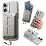 Detachable Magnetic Card Bag Phone Case with Finger Ring Grip & Anti-loss Rope, For iPhone 16, For iPhone 15 Pro Max, For iPhone 15 Pro, For iPhone 15 Plus, For iPhone 15, For iPhone 14 Plus