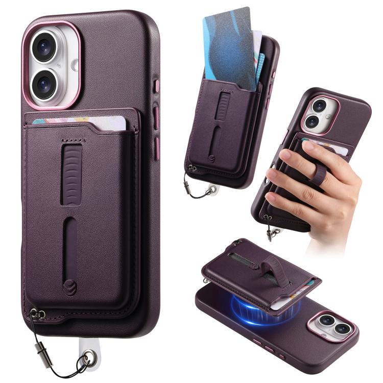 Detachable Magnetic Card Bag Phone Case with Finger Ring Grip & Anti-loss Rope, For iPhone 16, For iPhone 15 Pro Max, For iPhone 15 Pro, For iPhone 15 Plus, For iPhone 15, For iPhone 14 Plus