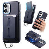 Detachable Magnetic Card Bag Phone Case with Finger Ring Grip & Anti-loss Rope, For iPhone 16, For iPhone 15 Pro Max, For iPhone 15 Pro, For iPhone 15 Plus, For iPhone 15, For iPhone 14 Plus
