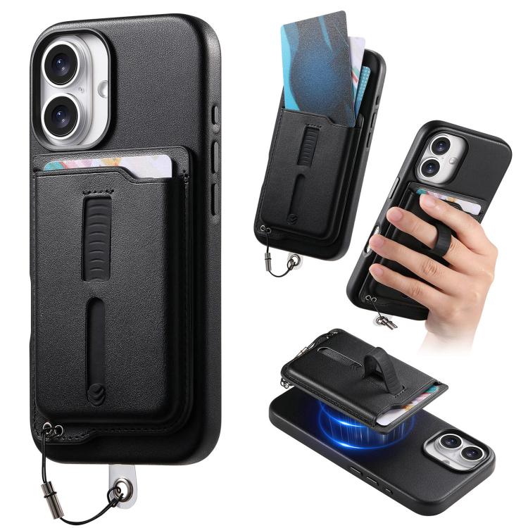 Detachable Magnetic Card Bag Phone Case with Finger Ring Grip & Anti-loss Rope, For iPhone 17e / 16e, For iPhone 17 Pro Max, For iPhone 17 Pro, For iPhone 17, For iPhone Air, For iPhone 16 Plus