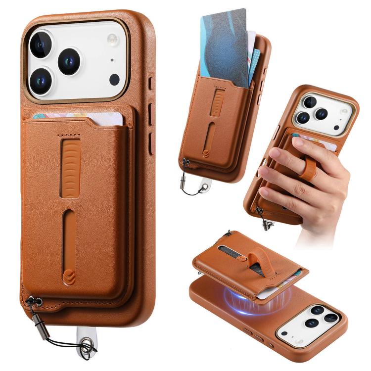 Detachable Magnetic Card Bag Phone Case with Finger Ring Grip & Anti-loss Rope, For iPhone 17e / 16e, For iPhone 17 Pro Max, For iPhone 17 Pro, For iPhone 17, For iPhone Air, For iPhone 16 Plus