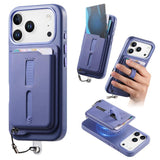 Detachable Magnetic Card Bag Phone Case with Finger Ring Grip & Anti-loss Rope, For iPhone 17e / 16e, For iPhone 17 Pro Max, For iPhone 17 Pro, For iPhone 17, For iPhone Air, For iPhone 16 Plus
