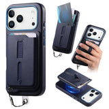 Detachable Magnetic Card Bag Phone Case with Finger Ring Grip & Anti-loss Rope, For iPhone 17e / 16e, For iPhone 17 Pro Max, For iPhone 17 Pro, For iPhone 17, For iPhone Air, For iPhone 16 Plus