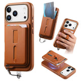 Detachable Magnetic Card Bag Phone Case with Finger Ring Grip & Anti-loss Rope, For iPhone 17e / 16e, For iPhone 17 Pro Max, For iPhone 17 Pro, For iPhone 17, For iPhone Air, For iPhone 16 Plus