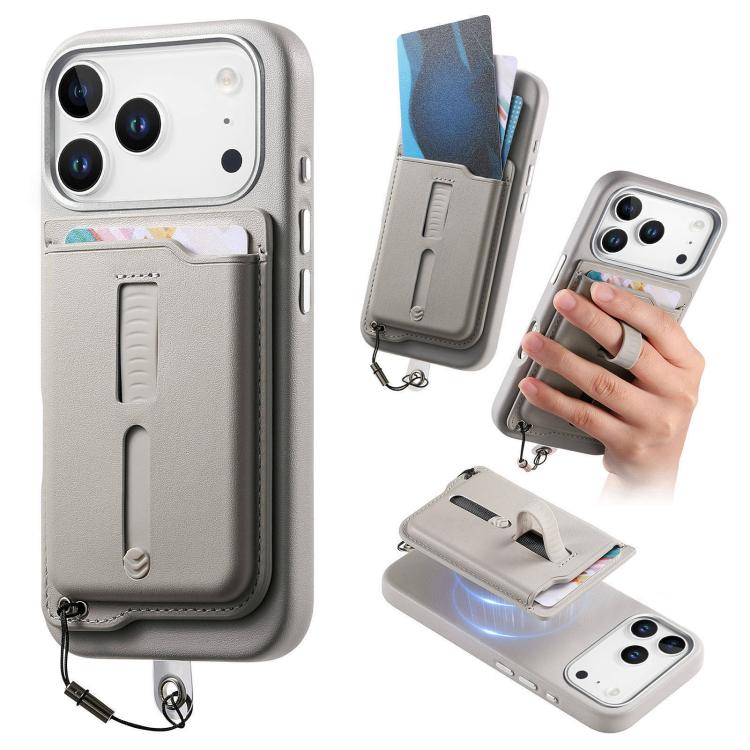 Detachable Magnetic Card Bag Phone Case with Finger Ring Grip & Anti-loss Rope, For iPhone 17e / 16e, For iPhone 17 Pro Max, For iPhone 17 Pro, For iPhone 17, For iPhone Air, For iPhone 16 Plus