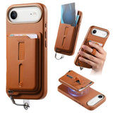 Detachable Magnetic Card Bag Phone Case with Finger Ring Grip & Anti-loss Rope, For iPhone 17e / 16e, For iPhone 17 Pro Max, For iPhone 17 Pro, For iPhone 17, For iPhone Air, For iPhone 16 Plus