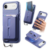 Detachable Magnetic Card Bag Phone Case with Finger Ring Grip & Anti-loss Rope, For iPhone 17e / 16e, For iPhone 17 Pro Max, For iPhone 17 Pro, For iPhone 17, For iPhone Air, For iPhone 16 Plus