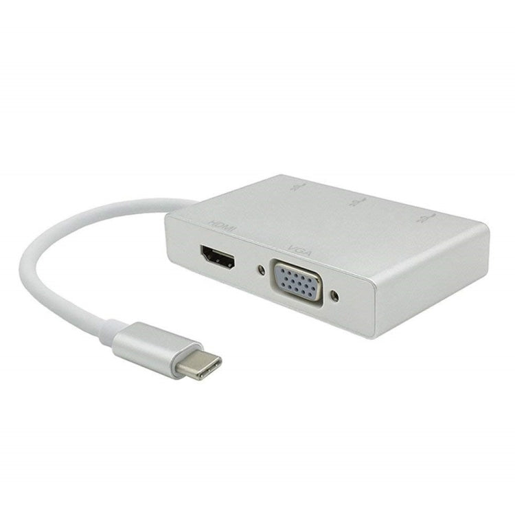 USB C to HDMI VGA USB Hub Adapter 5 in 1 USB 3.1 Converter for Laptop for MacBook,ChromeBook Pixel,Huawei MateBook, HDMI+VGA+3xUSB3.0 to Type-C