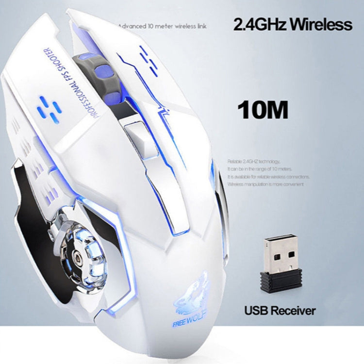 FREEDOM-WOLF X8 2400 DPI 6 Keys 2.4G Wireless Charging Silent Luminous Gaming Mechanical Mouse, X8 White, X8 Black, X8 Metal Grey, X8 Star Black