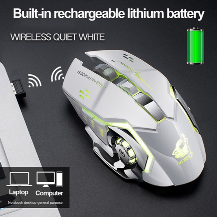FREEDOM-WOLF X8 2400 DPI 6 Keys 2.4G Wireless Charging Silent Luminous Gaming Mechanical Mouse, X8 White, X8 Black, X8 Metal Grey, X8 Star Black