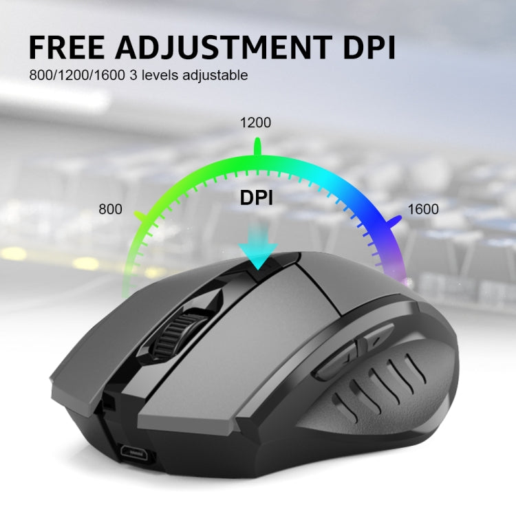 Inphic A1 6 Keys 1000/1200/1600 DPI Home Gaming Wireless Mechanical Mouse, Colour: Gray Wireless+Bluetooth 4.0+Bluetooth 5.0, Gray Wireless+Bluetooth 4.0+Bluetooth 5.0, Black Wireless+Bluetooth 4.0+Bluetooth 5.0, Black Wireless Charging Silent Version ...