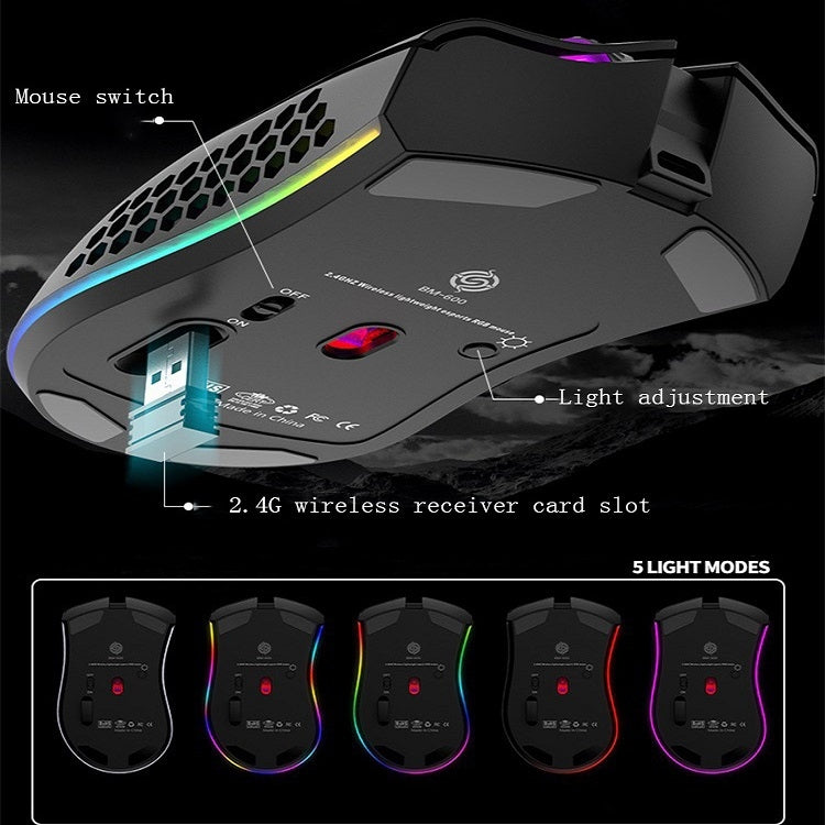K-Snake BM600 1600 DPI 7-keys Hollow Lightweight Wireless Charging RGB Colorful Gaming Mouse, Wireless BM600 Black, Wireless BM600 White, Wireless BM600 Pink, Wireless BM600 Cyan