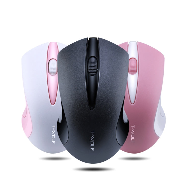 T-WOLF Q2 3-Buttons 1200 DPI 2.4GHz Wireless Mouse, Black, White, Pink