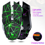 T-WOLF Q15 6-Buttons 1600 DPI Wireless Rechargeable Mute Office Gaming Mouse with 7 Color Breathing Light, Technology Black, Stars Black, Pearl White
