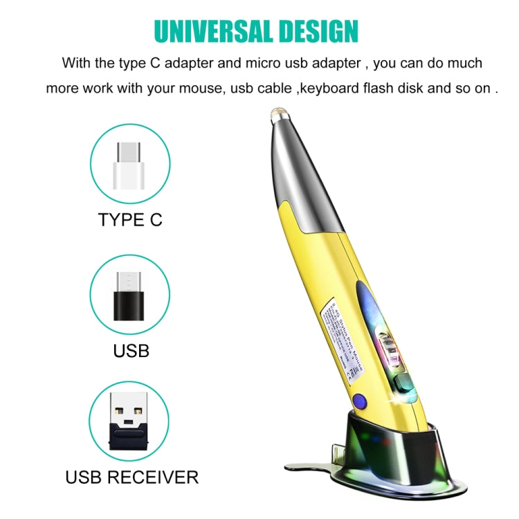 PR-A18 2.4G Charge Mouse Pen Handwritten Glow Wireless Mouse Pen, Yellow, Red, Purple, Green, Blue, Silver Gray