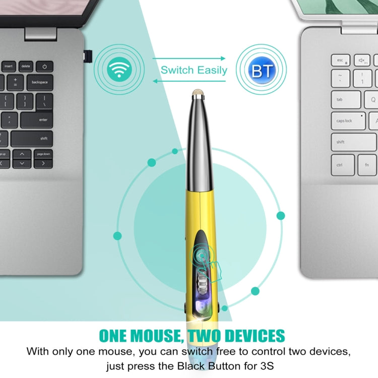 PR-A19 2.4GHz Wireless Charging Bluetooth Mouse Pen Type Shining Quiet Mouse, Yellow, Red, Purple, Green, Blue, Silver Gray