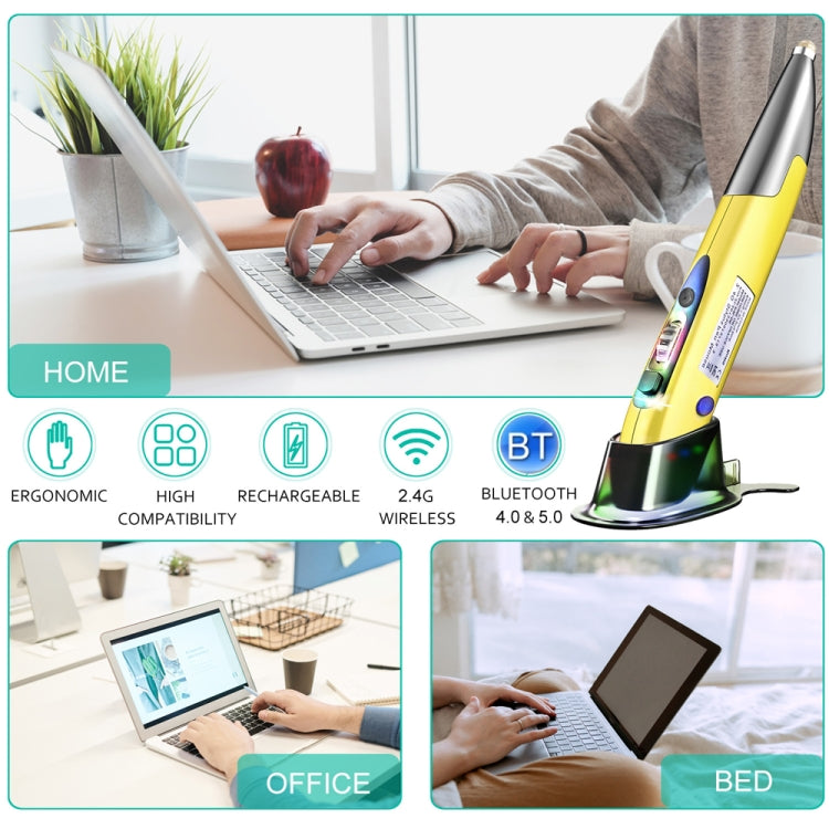 PR-A19 2.4GHz Wireless Charging Bluetooth Mouse Pen Type Shining Quiet Mouse, Yellow, Red, Purple, Green, Blue, Silver Gray