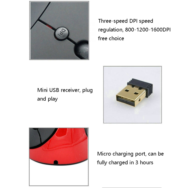 JSY-03 6 Keys Wireless Vertical Charging Mouse Ergonomic Vertical Optical Mouse, White, Red, Purple, Blue, Black, Silver Gray