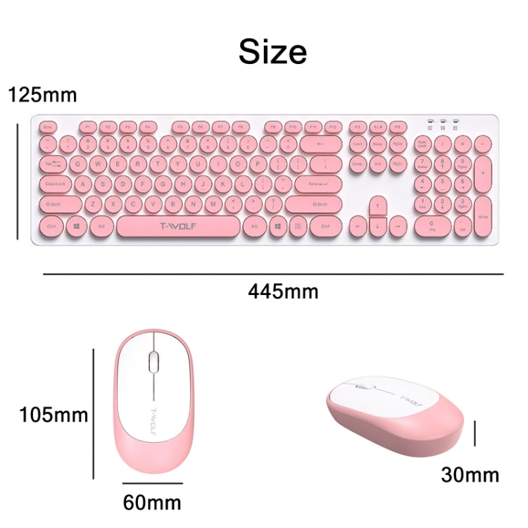 T-WOLF TF770 Mechanical Feel Wireless Gaming Keyboard And Mouse Set, Pink, Blue
