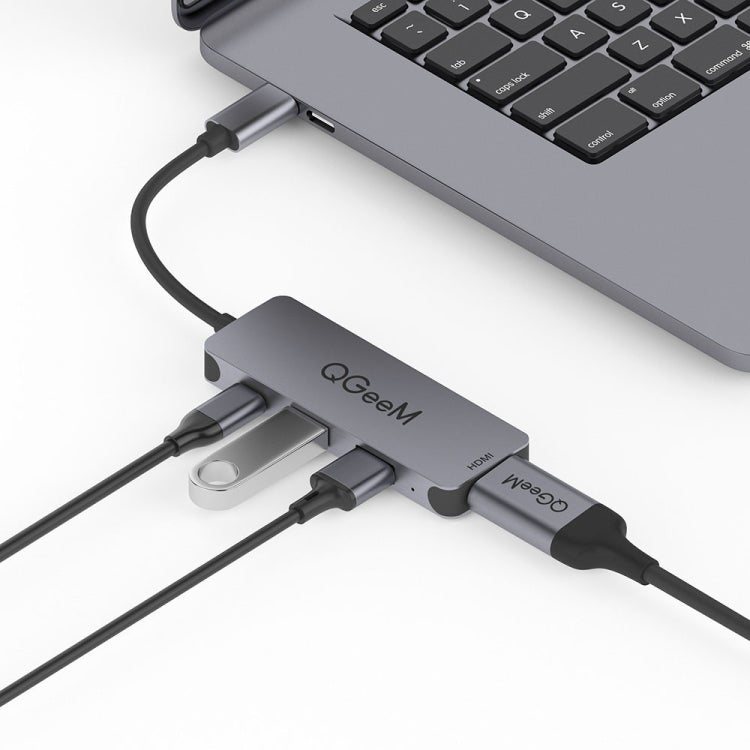 QGeeM UH04-1 4 In 1 USB 3.0 Multifunction Type-C Extension HUB Adapter, 4 In 1