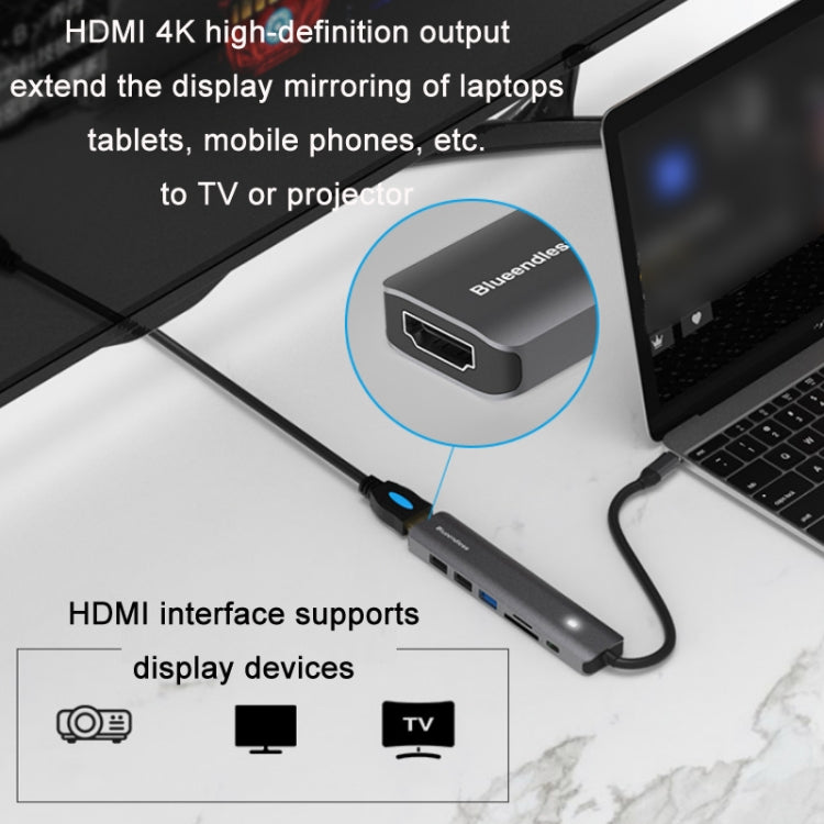 Blueendless Type-C+USB 3.0/2.0+HDMI4K HUB, Specification:, 5 in 1 USB 3.0/2.0, 7 in 1