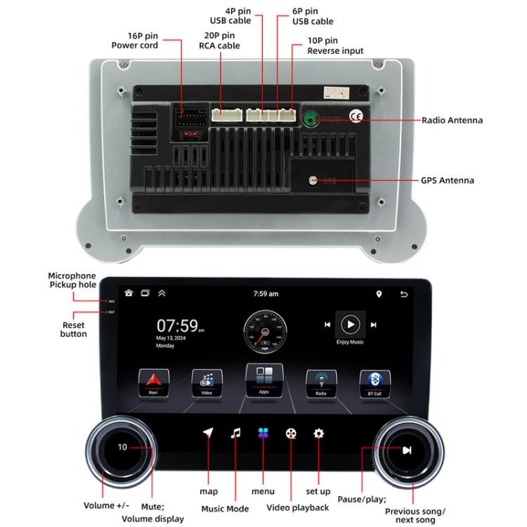 10.1 inch IPS Display + 2.5D Touch Screen Bluetooth FM Radio Car Navigation Machine, 2+64G