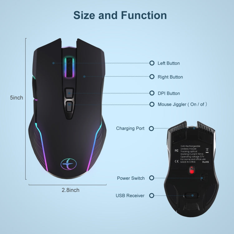 E50 2.4G Wireless Mouse Jiggler Portable Cordless Mouse With 7 Keys