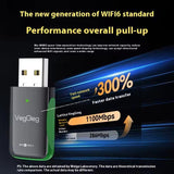 VegGieg 1100Mbps 2-in-1 WiFi 6 Bluetooth 5.4 USB Adapter Gigabit 5G Wireless Network Card for PC/Laptop